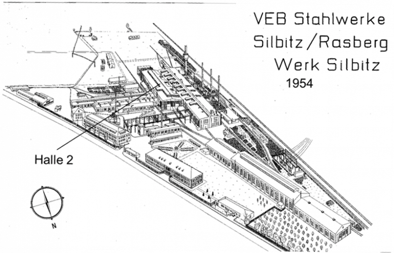 Eine Zeichnung des Stahlwerks in Silbitz von 1954