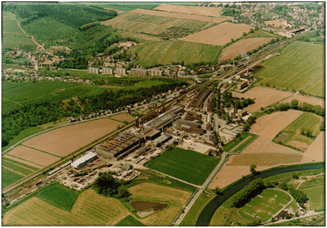 Eine Luftaufnahme des Werks in Silbitz von 1990