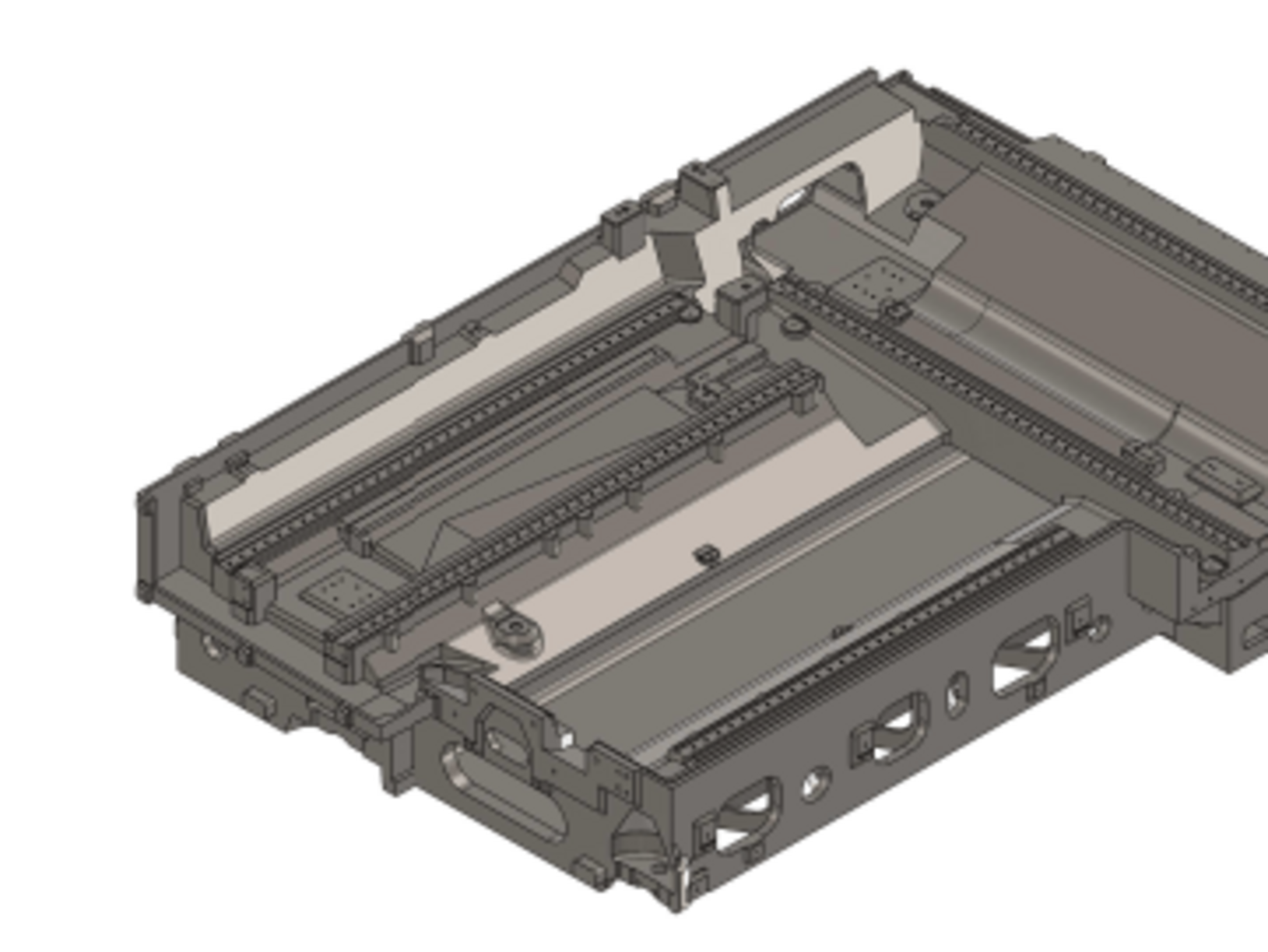 3D gerendertes Bild von einem Maschinenbett in der Maschinenbautechnik.