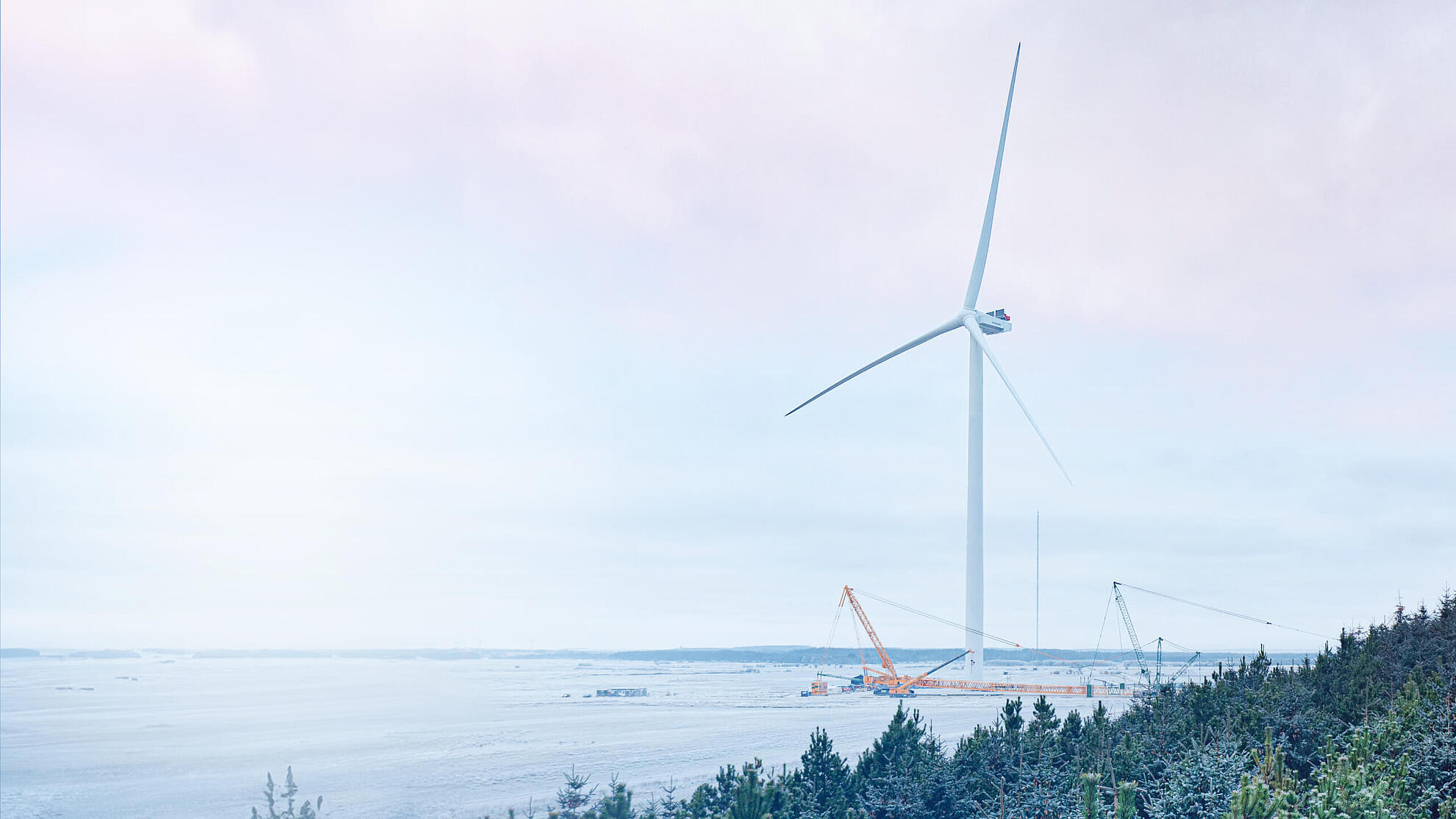 Windrad für erneuerbare Energie steht am Meer