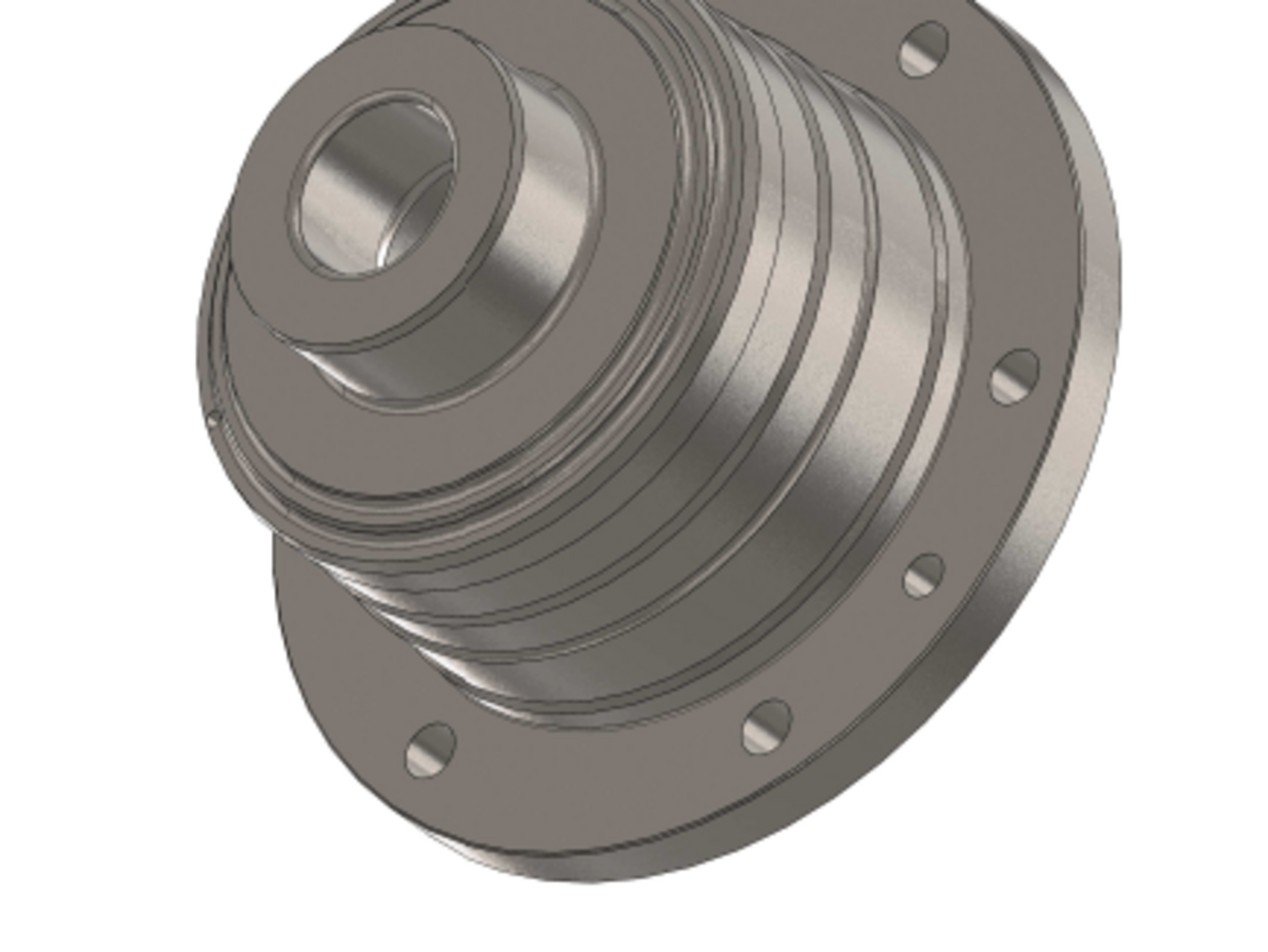 3D gerendertes Bild von einer Lagerflansch in der Baumaschinentechnik.