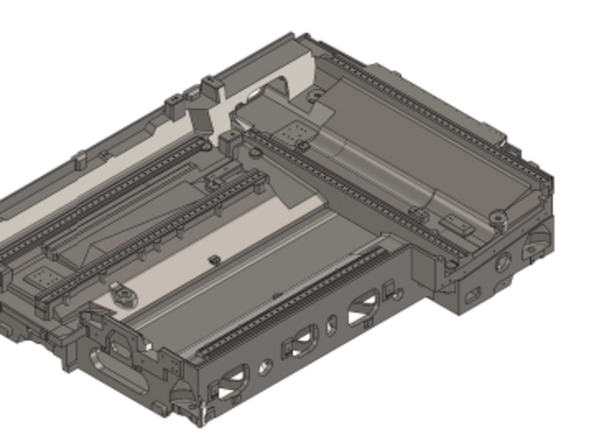 3D gerendertes Bild von einem Maschinenbett in der Maschinenbautechnik.