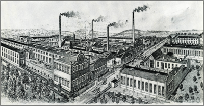 Eine alte Zeichnung des Werks in Rasberg von 1920